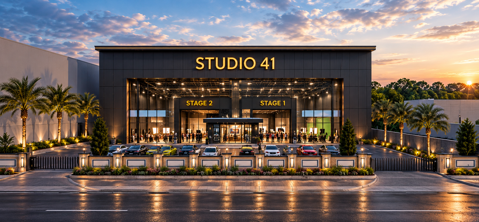 Exterior of Studio 41 at 4114 W. Madison Street, an AI-equipped production stage building in the MOM District.